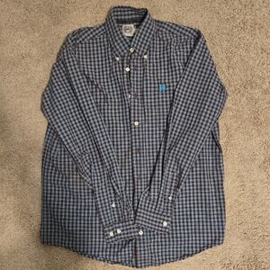 Cinch Men's Blue and Brown Plaid Button-Down Shirt, Western, Cowboy, Small